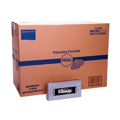 Kimberly Clark® Pañuelos Faciales Kleenex® 90 hojas, caja con 72 paquetes de Hoja sencilla color blanco SKU 89330